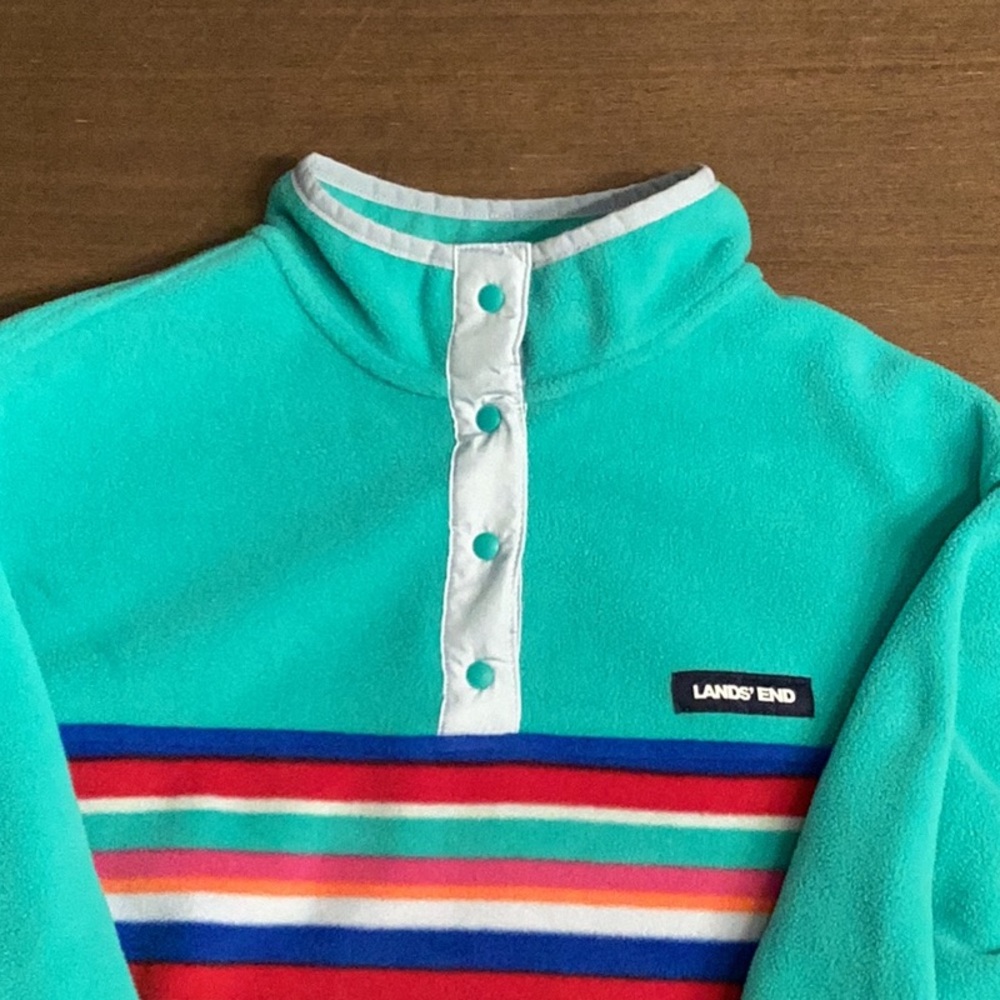 Lands‎ End Heritage Snap Fleece Pullover Size Large Multicolored Stripe C7